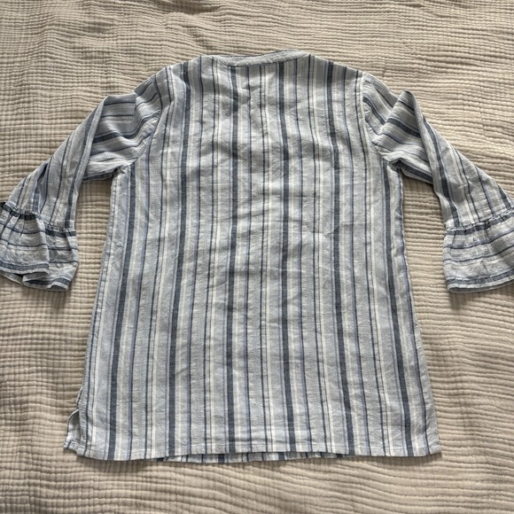 Nic+Zoe Blouse Womens Size Small Bell Sleeve Top White Multicolor Linen Blend - Picture 6 of 9